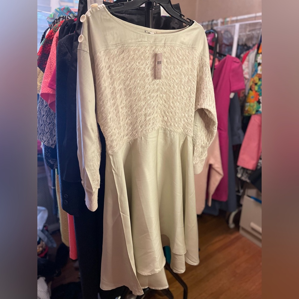 NWT! Anthropologie Golden Cream Long-Sleeve Dress